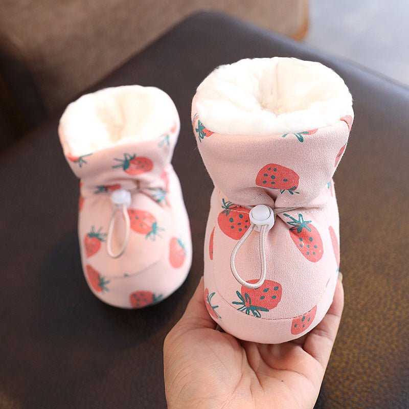 Baby shoes, winter cotton shoes with velvet and thickened soft soles to keep warm from 0 to March 6, baby prevention shoes and socks for toddlers and newborns