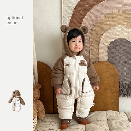 Korean children's clothing new winter cotton-padded clothes for babies plus velvet quilted jumpsuits for boys and girls trendy outdoor cotton clothes