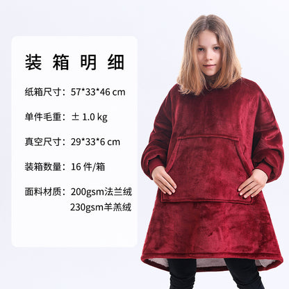 AliExpress cross-border thick hooded lazy blanket fall/winter plus size casual home wear flange lamb velvet sweater women