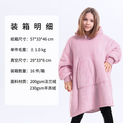 AliExpress cross-border thick hooded lazy blanket fall/winter plus size casual home wear flange lamb velvet sweater women