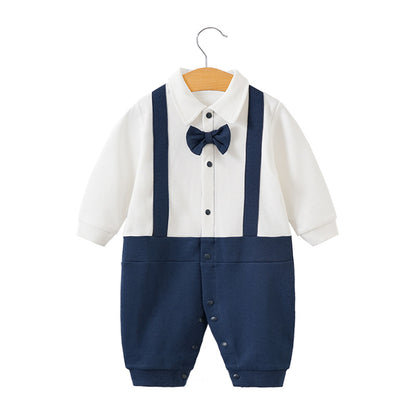 Baby jumpsuit spring and autumn newborn one-year-old full-moon clothes long-sleeved baby gentleman dress cross-border children's clothing