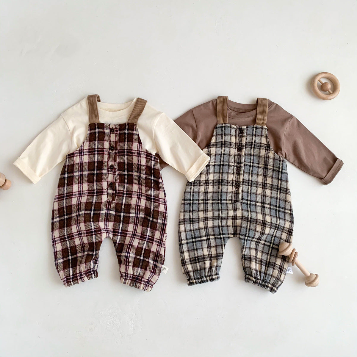 Baby clothes Korean version of ins baby spring and autumn style plaid overalls boys and girls trendy casual big pp jumpsuit