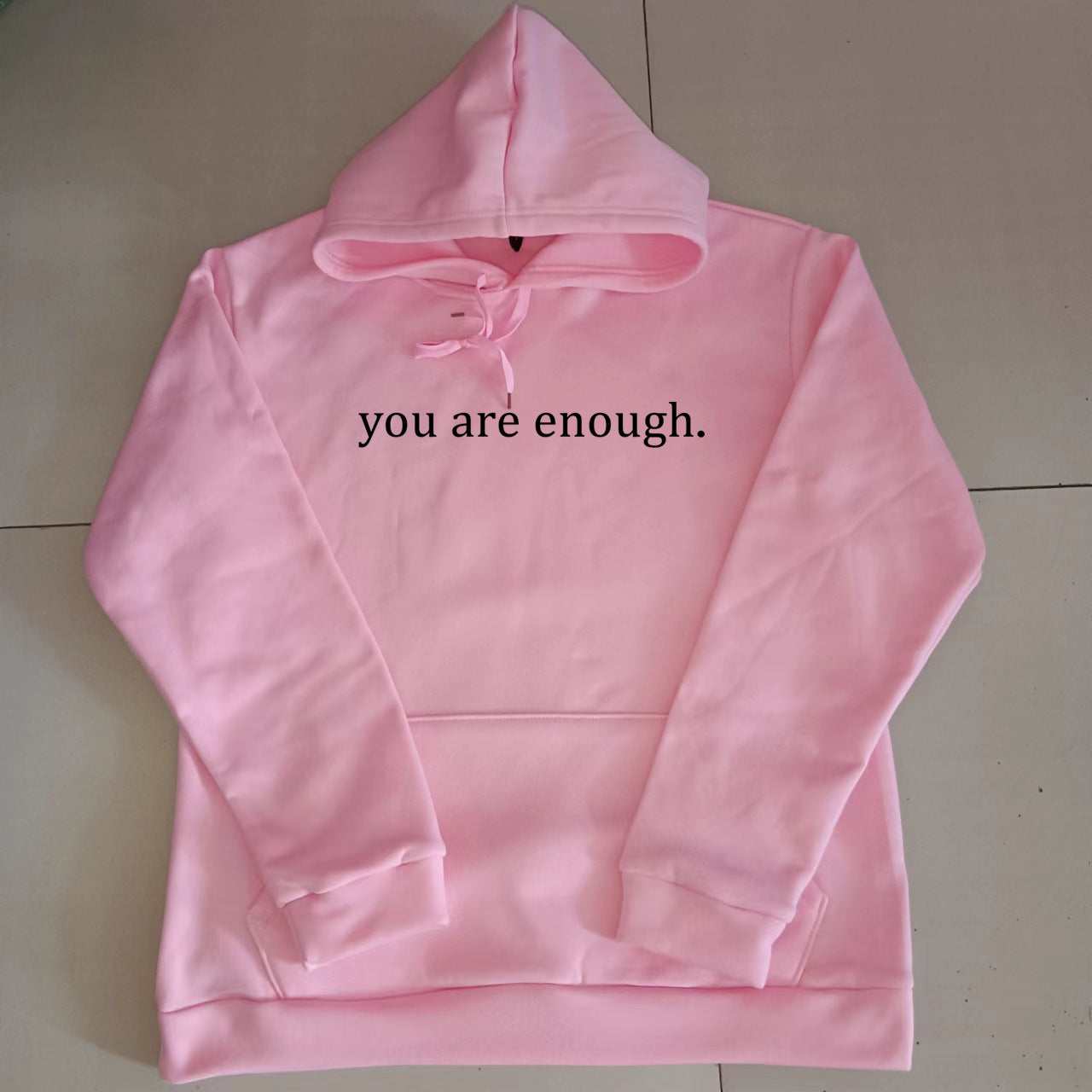 Foreign trade women's fleece sweater plain color letter print kangaroo pocket drawstring print hoodie