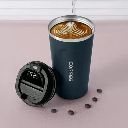 Simple style pure color 304 stainless steel thermos cup intelligent display temperature coffee cup car portable wholesale logo