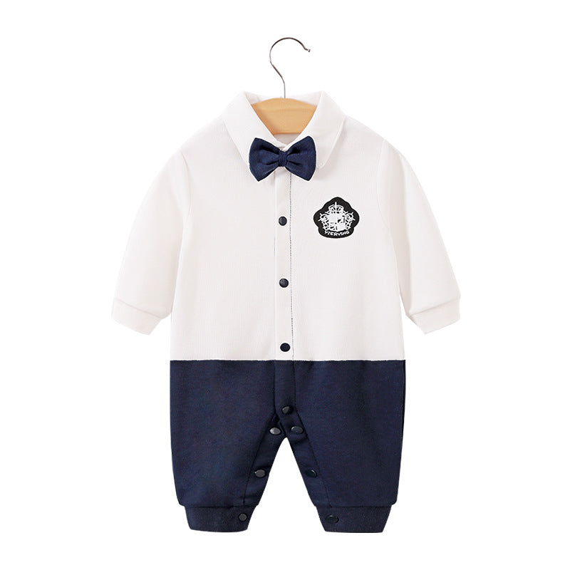 Baby jumpsuit spring and autumn newborn one-year-old full-moon clothes long-sleeved baby gentleman dress cross-border children's clothing