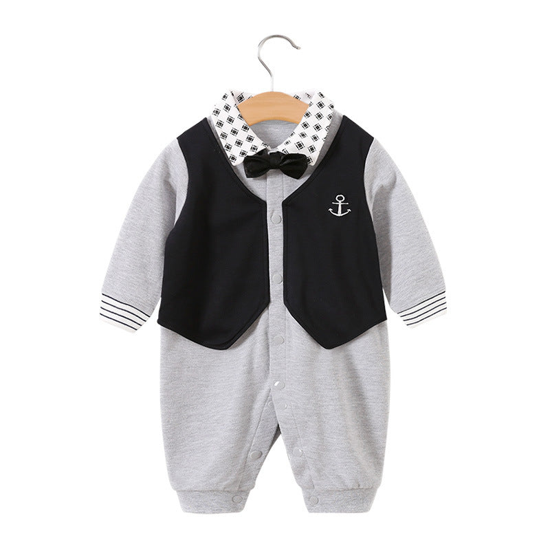 Baby jumpsuit spring and autumn newborn one-year-old full-moon clothes long-sleeved baby gentleman dress cross-border children's clothing