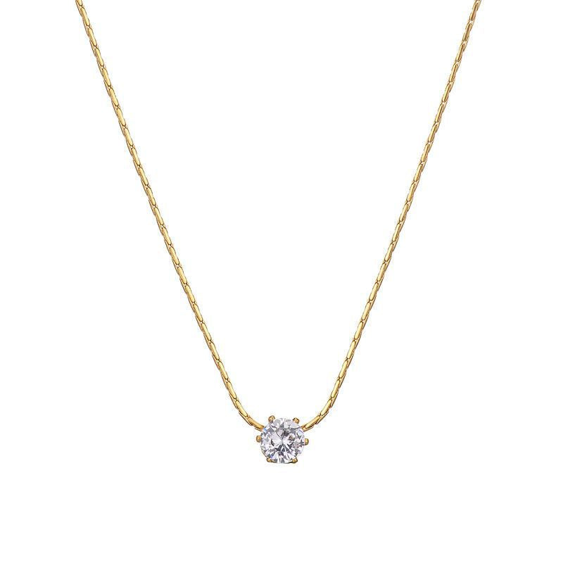 New high-end six-claw single diamond necklace 18K gold niche light luxury women's clavicle chain non-fading accessories