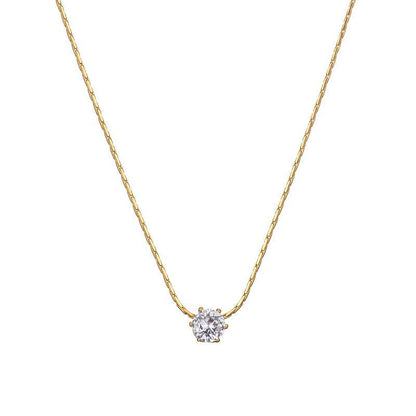 New high-end six-claw single diamond necklace 18K gold niche light luxury women's clavicle chain non-fading accessories