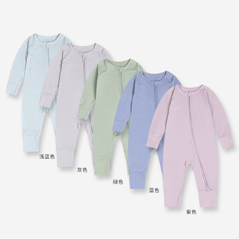 Foreign trade children's clothing bamboo fiber baby jumpsuit spring and summer baby zipper pajamas newborn clothes baby clothes