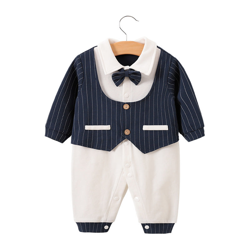 Baby jumpsuit spring and autumn newborn one-year-old full-moon clothes long-sleeved baby gentleman dress cross-border children's clothing