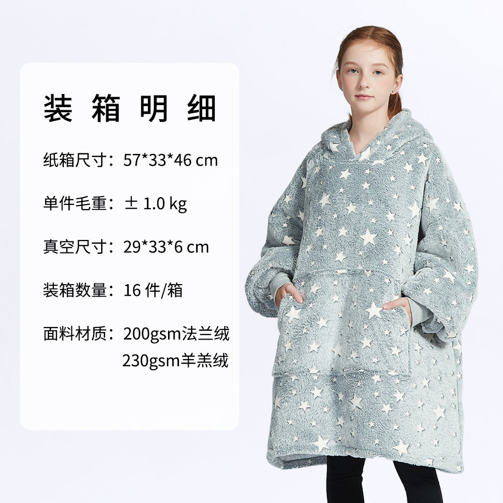 AliExpress cross-border thick hooded lazy blanket fall/winter plus size casual home wear flange lamb velvet sweater women