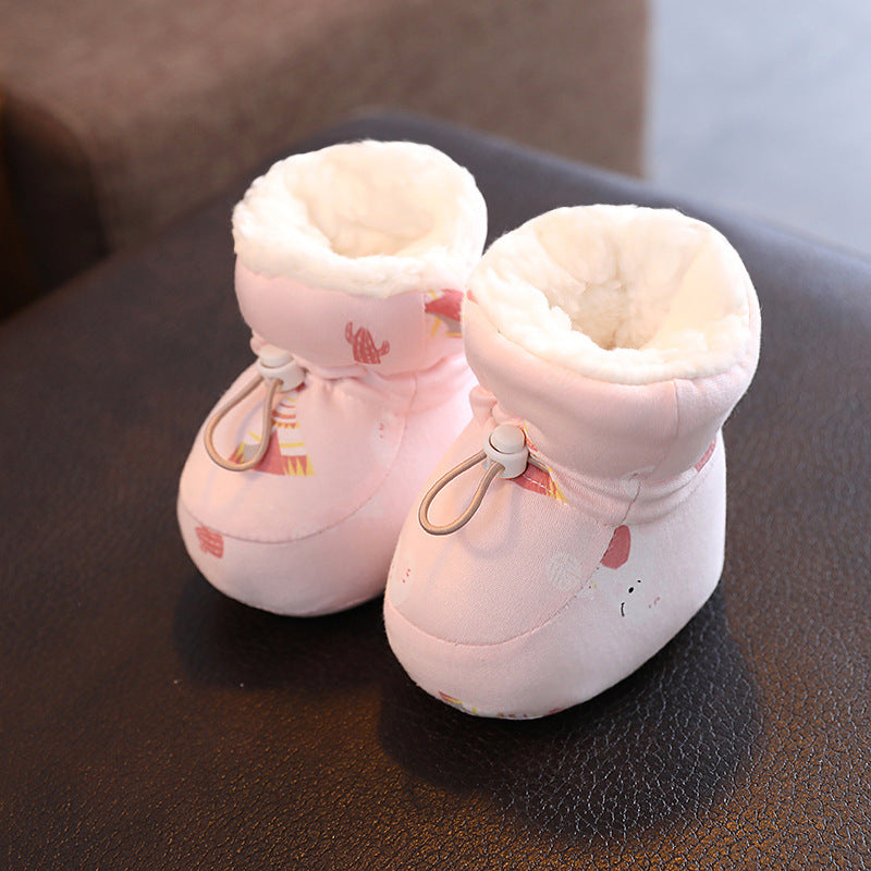 Baby shoes, winter cotton shoes with velvet and thickened soft soles to keep warm from 0 to March 6, baby prevention shoes and socks for toddlers and newborns