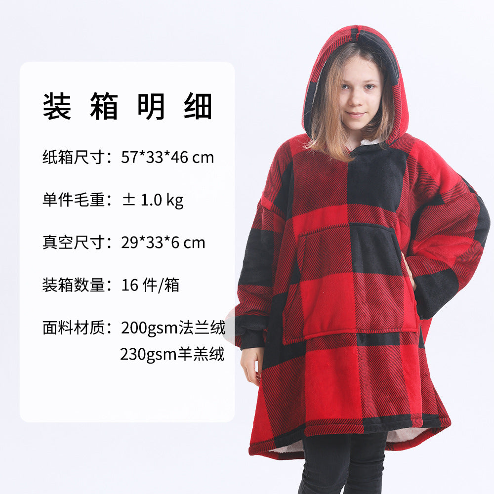 AliExpress cross-border thick hooded lazy blanket fall/winter plus size casual home wear flange lamb velvet sweater women