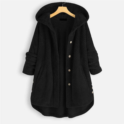 Cross-border Amazon large size women's winter hooded double-sided fleece sweater fashion mid-length large size European and American coat women