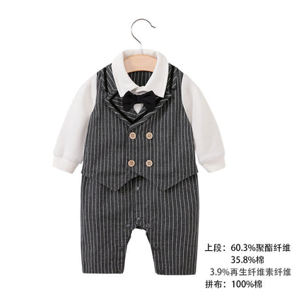 Baby jumpsuit spring and autumn newborn one-year-old full-moon clothes long-sleeved baby gentleman dress cross-border children's clothing