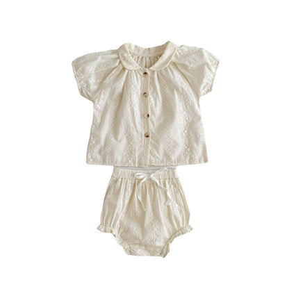 Ready stock shorts girls suit summer 2023 new baby Korean style small fragrant short-sleeved romper suit