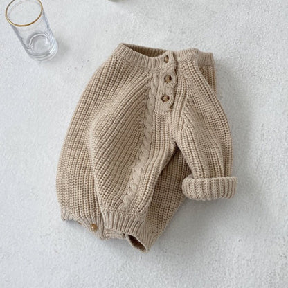 ins children's spring and autumn new Korean style infants and young children simple knitted khaki loose pullover long-sleeved triangle crawler