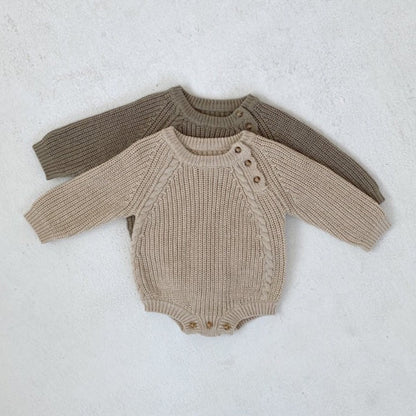 ins children's spring and autumn new Korean style infants and young children simple knitted khaki loose pullover long-sleeved triangle crawler