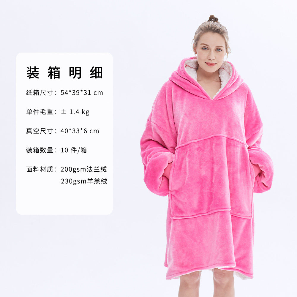 AliExpress cross-border thick hooded lazy blanket fall/winter plus size casual home wear flange lamb velvet sweater women