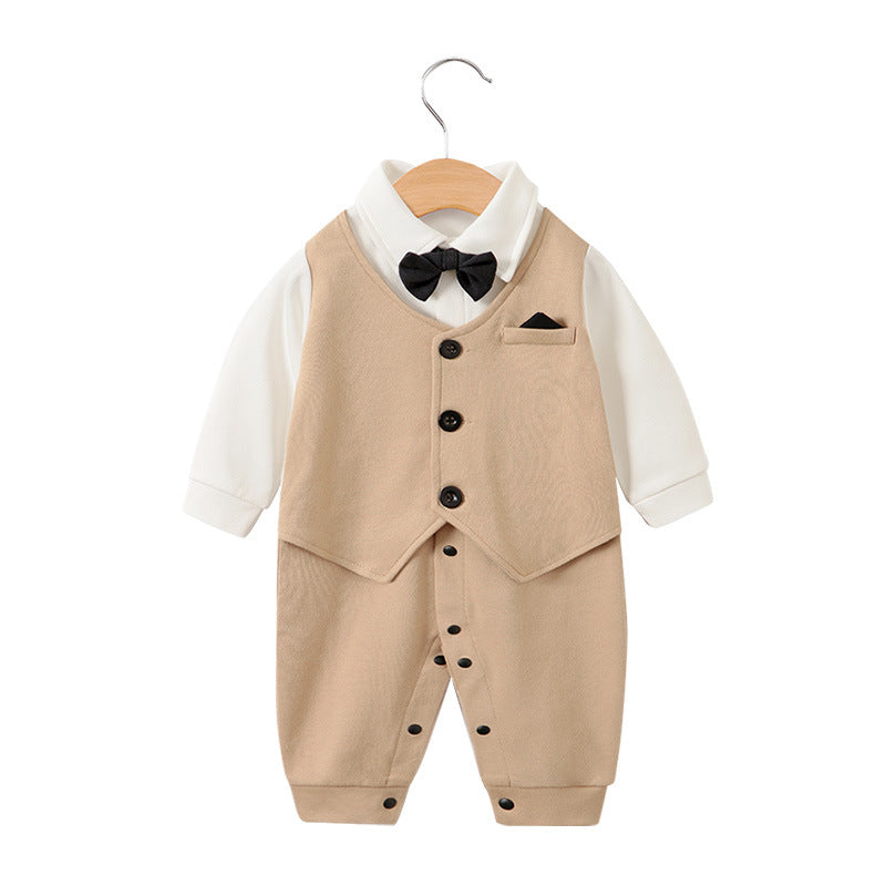 Baby jumpsuit spring and autumn newborn one-year-old full-moon clothes long-sleeved baby gentleman dress cross-border children's clothing