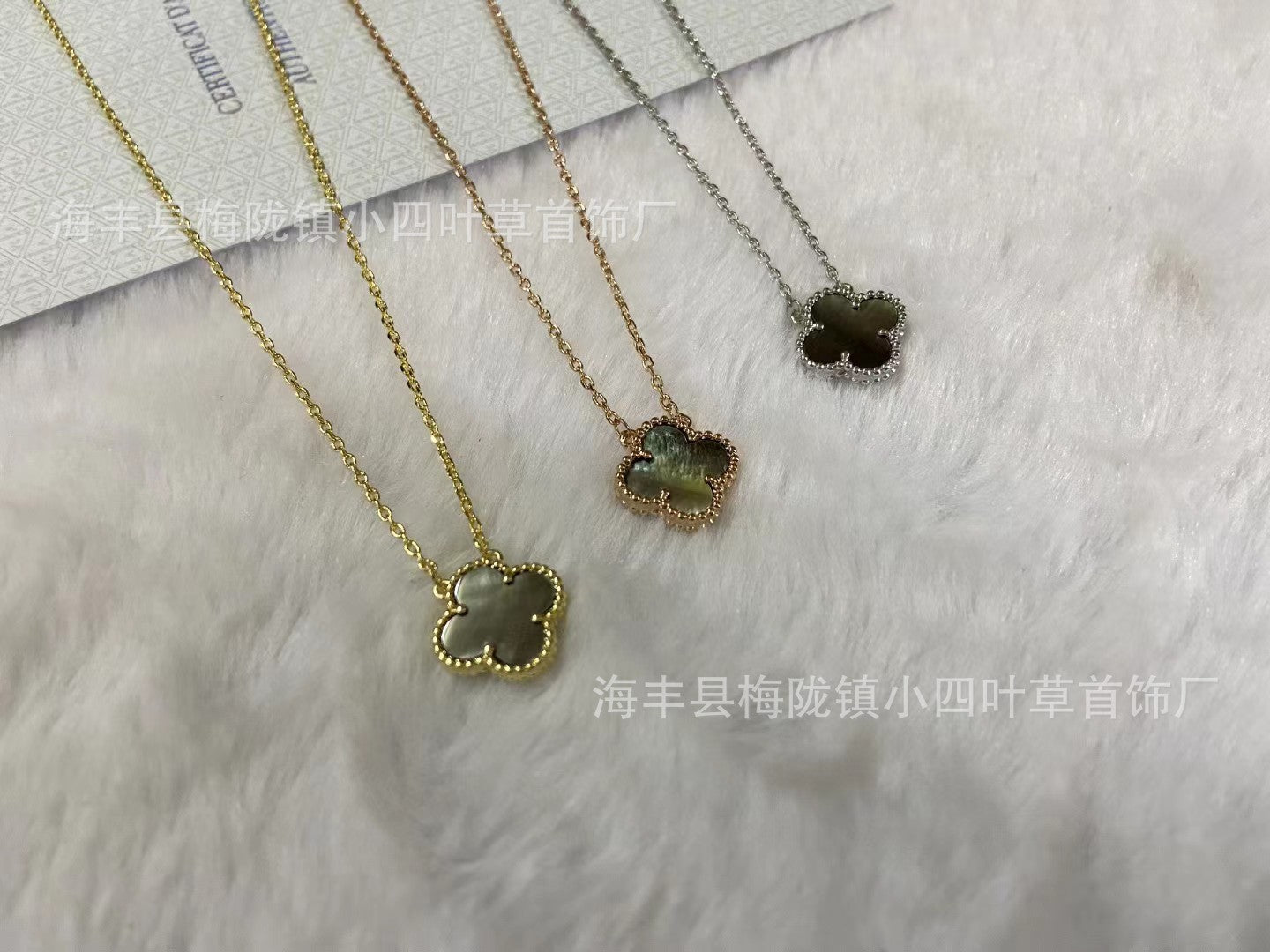 v gold 925 silver Fanjia four-leaf clover necklace high version women's thick plated 18k single flower pendant natural fritillary chalcedony