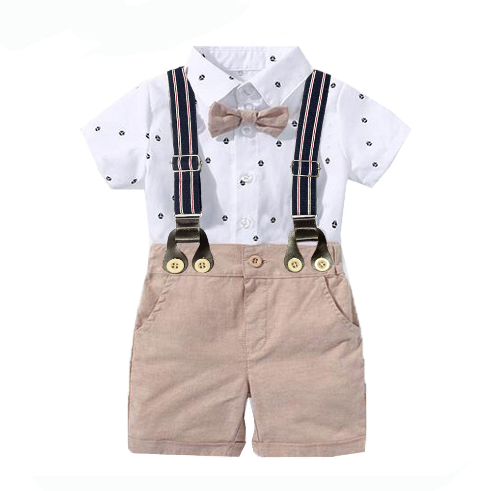 Cross-border summer new baby boy gentleman dress printed romper baby triangle romper one piece on behalf of