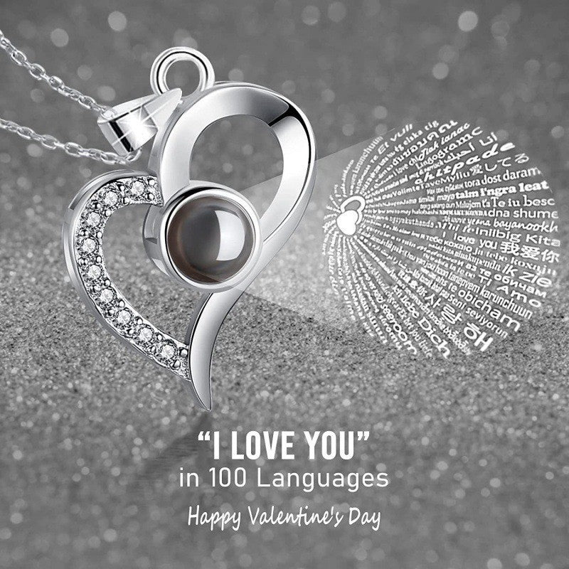 Cross-border hot-selling Amazon hot-selling heart pendant in 100 languages I love you necklace rose birthday gift