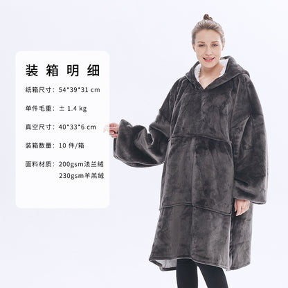 AliExpress cross-border thick hooded lazy blanket fall/winter plus size casual home wear flange lamb velvet sweater women