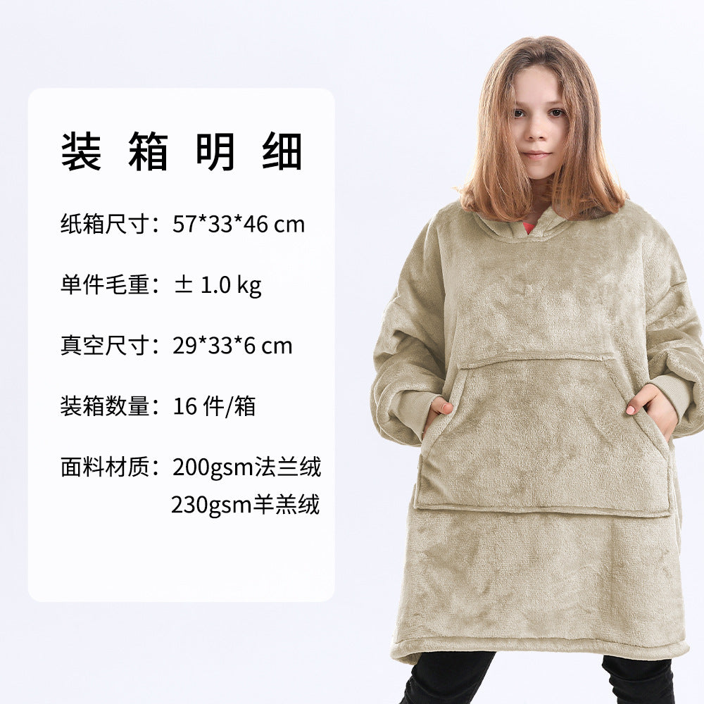 AliExpress cross-border thick hooded lazy blanket fall/winter plus size casual home wear flange lamb velvet sweater women