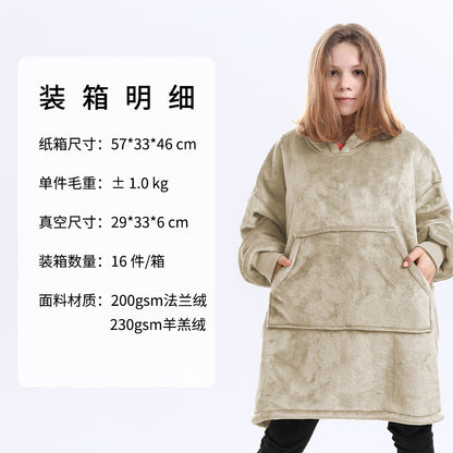 AliExpress cross-border thick hooded lazy blanket fall/winter plus size casual home wear flange lamb velvet sweater women