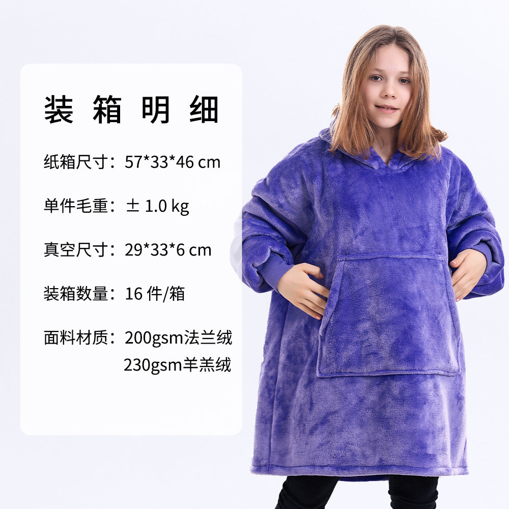 AliExpress cross-border thick hooded lazy blanket fall/winter plus size casual home wear flange lamb velvet sweater women