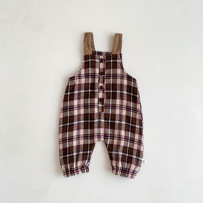 Baby clothes Korean version of ins baby spring and autumn style plaid overalls boys and girls trendy casual big pp jumpsuit