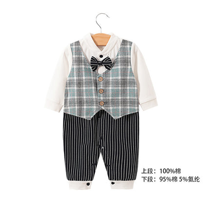 Baby jumpsuit spring and autumn newborn one-year-old full-moon clothes long-sleeved baby gentleman dress cross-border children's clothing