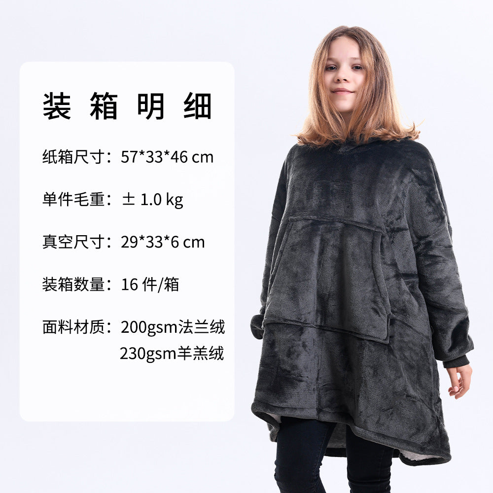 AliExpress cross-border thick hooded lazy blanket fall/winter plus size casual home wear flange lamb velvet sweater women