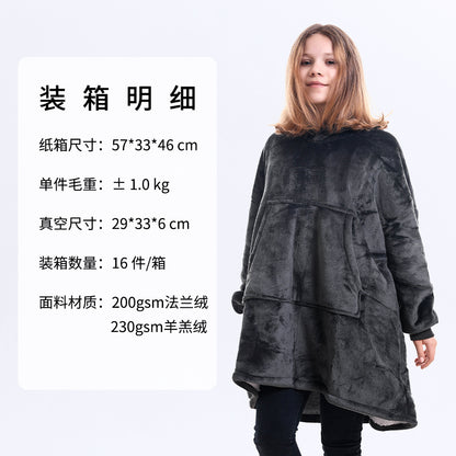 AliExpress cross-border thick hooded lazy blanket fall/winter plus size casual home wear flange lamb velvet sweater women