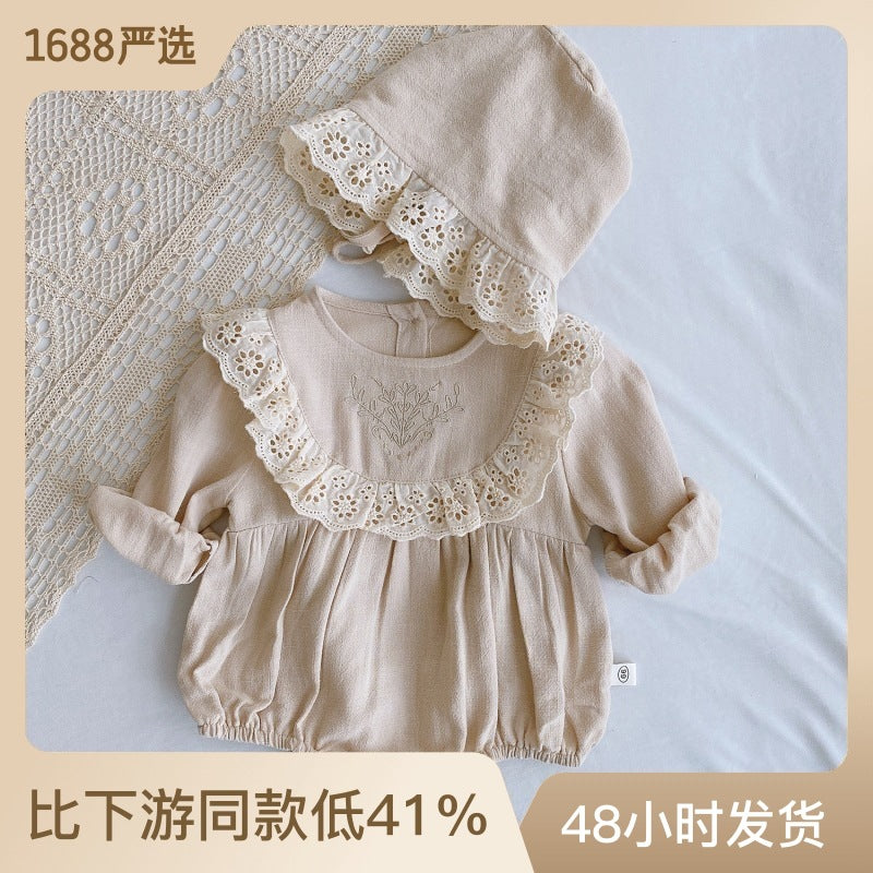 Send hat baby lace bag fart clothes 0-2 years old baby autumn clothes newborn romper clothes one-year-old dress baby clothes