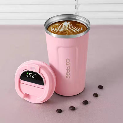 Simple style pure color 304 stainless steel thermos cup intelligent display temperature coffee cup car portable wholesale logo