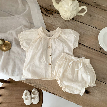 Ready stock shorts girls suit summer 2023 new baby Korean style small fragrant short-sleeved romper suit