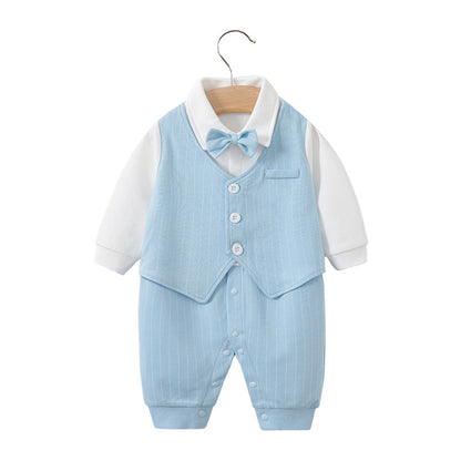 Baby jumpsuit spring and autumn newborn one-year-old full-moon clothes long-sleeved baby gentleman dress cross-border children's clothing