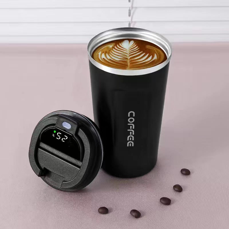 Simple style pure color 304 stainless steel thermos cup intelligent display temperature coffee cup car portable wholesale logo