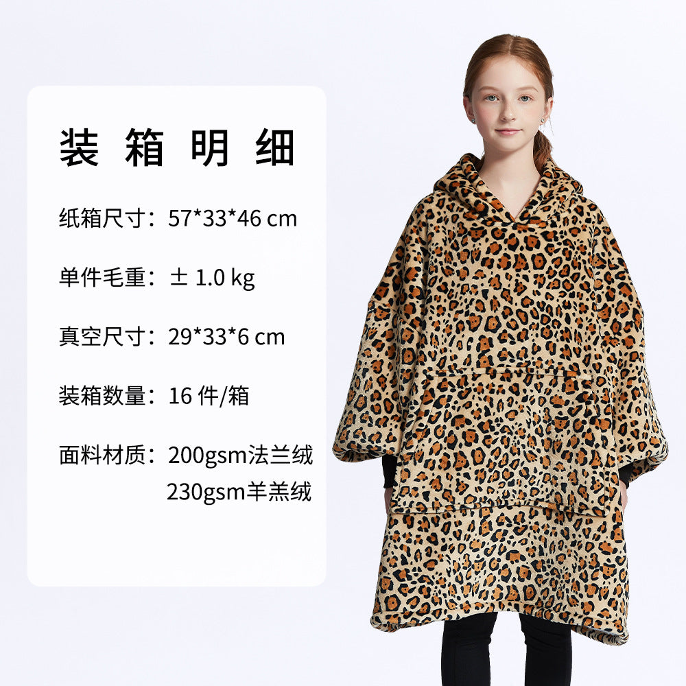 AliExpress cross-border thick hooded lazy blanket fall/winter plus size casual home wear flange lamb velvet sweater women