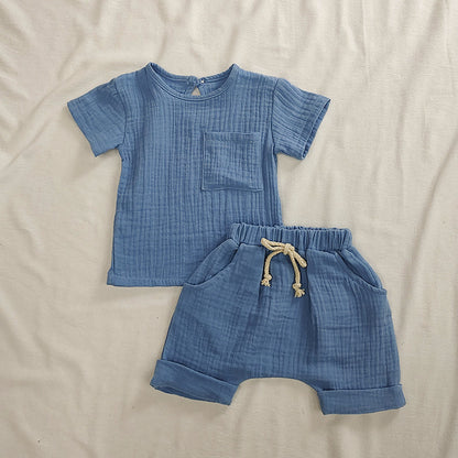 2022 new summer suits for boys and girls, pure cotton children's suits, two-piece sets for small and medium-sized children, infant suits