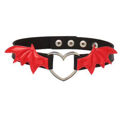 European and American new dark punk style heart-shaped wings leather collar PU contrasting color personalized leather choker necklace