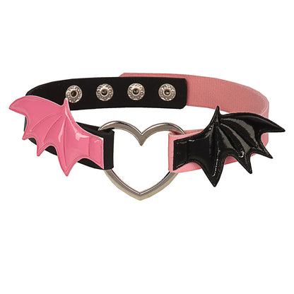 European and American new dark punk style heart-shaped wings leather collar PU contrasting color personalized leather choker necklace