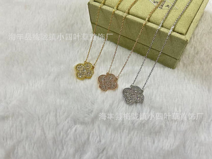 v gold 925 silver Fanjia four-leaf clover necklace high version women's thick plated 18k single flower pendant natural fritillary chalcedony