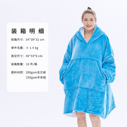 AliExpress cross-border thick hooded lazy blanket fall/winter plus size casual home wear flange lamb velvet sweater women