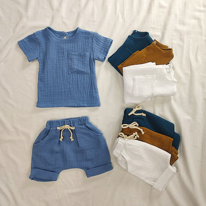 2022 new summer suits for boys and girls, pure cotton children's suits, two-piece sets for small and medium-sized children, infant suits