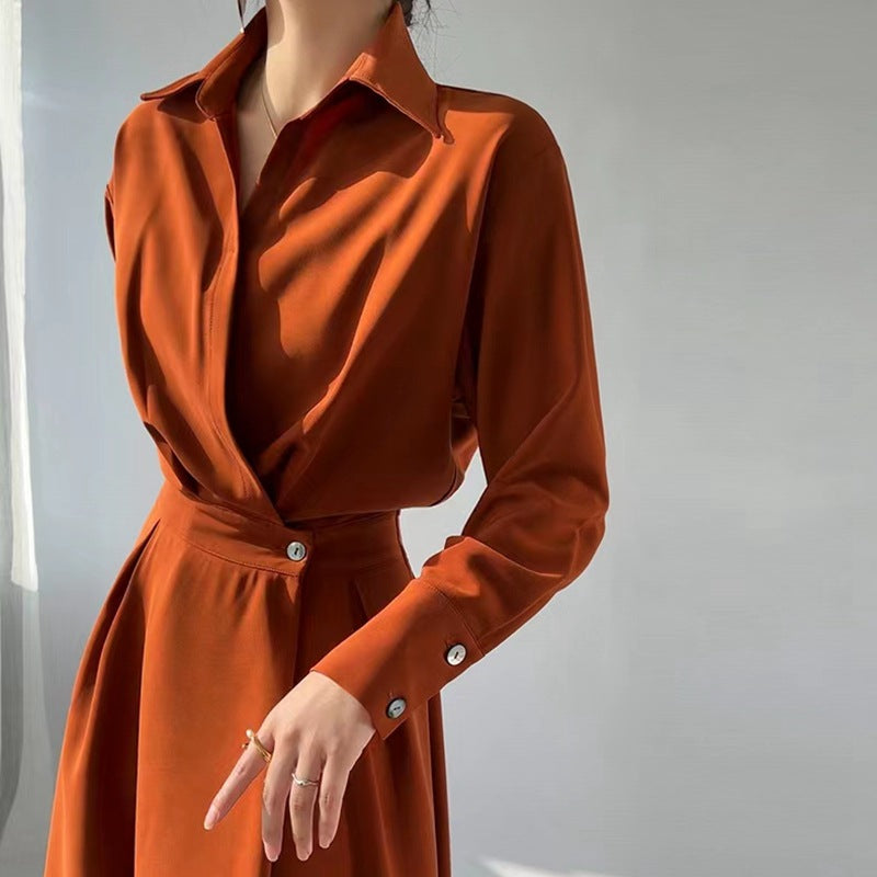 Chic and versatile self-induction French style small fragrance dress female design sense high-end long and short sleeve temperament slim mid-length skirt