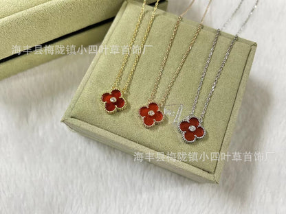 v gold 925 silver Fanjia four-leaf clover necklace high version women's thick plated 18k single flower pendant natural fritillary chalcedony