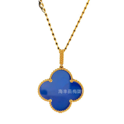 v gold 925 silver Fanjia four-leaf clover necklace high version women's thick plated 18k single flower pendant natural fritillary chalcedony